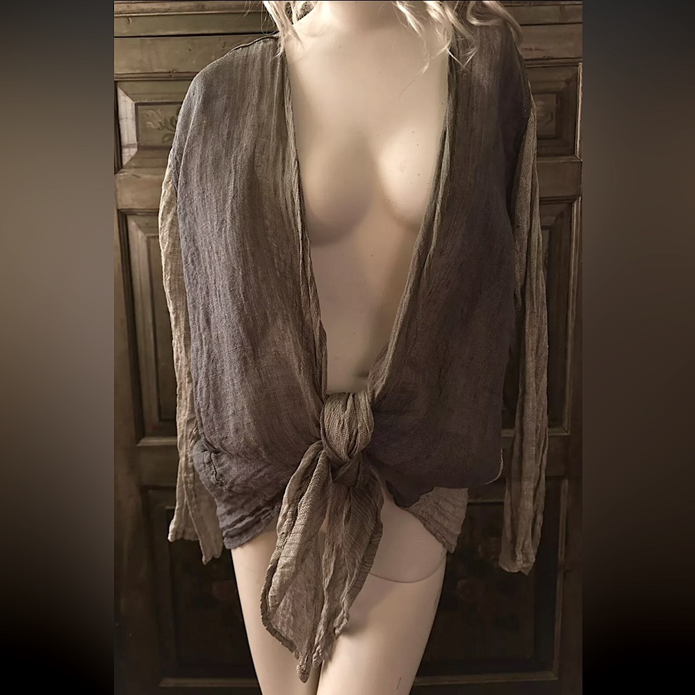 Rare FLAX piece. Open Front. 2-Tone Linen. Kimono Wrap duster. EUC